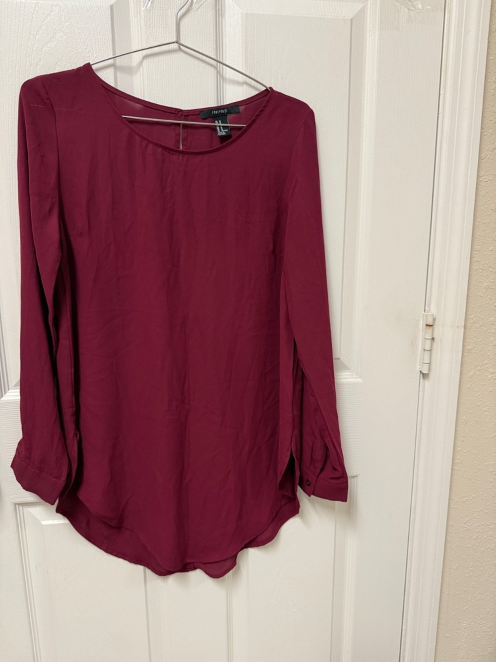 Forever 21 Burgundy maroon Long-Sleeve Scoop Neck Blouse